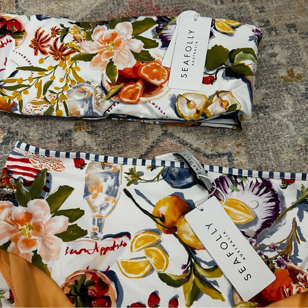 NWT Anthropologie Seafolly Coastal Fruit Beach Print Bikini SET Reversible - Picture 6 of 9